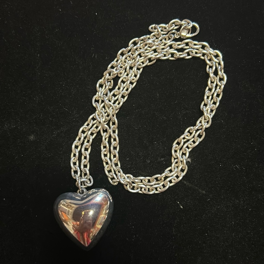 Silver Puffy Heart Pendant Necklace